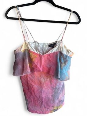 Paul Smith Pink Blue Yellow Watercolor Ruffle Camisole